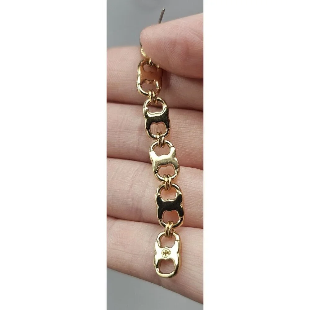 Tory Burch Drop Earrings Gold Tone Logo Gemini Chain Link Dangle Women’s 3